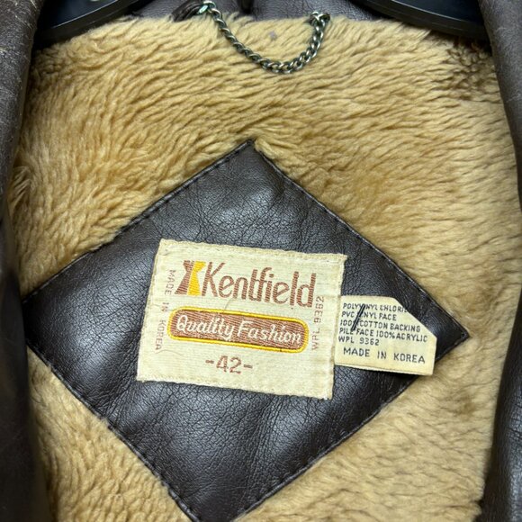 Vintage Kentfield Jacket Mens 42 Brown Sherpa Lined Faux Leather Coat 80s - Picture 5 of 15